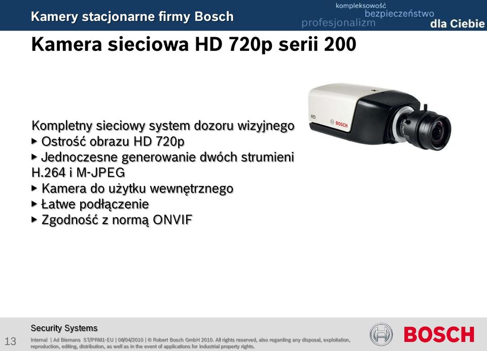 264 i M-JPEG Kamera do użytku wewnętrznego Łatwe podłączenie Zgodność z normą ONVIF 13 Internal Ad Biemans ST/PRM1-EU