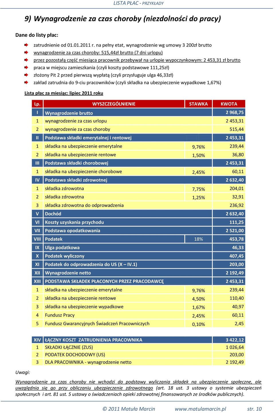 rentowej 2 453,31 1 składka na ubezpieczenie emerytalne 9,76% 239,44 2 składka na ubezpieczenie rentowe 1,50% 36,80 III Podstawa składki chorobowej 2 453,31 1 składka na ubezpieczenie chorobowe 2,45%