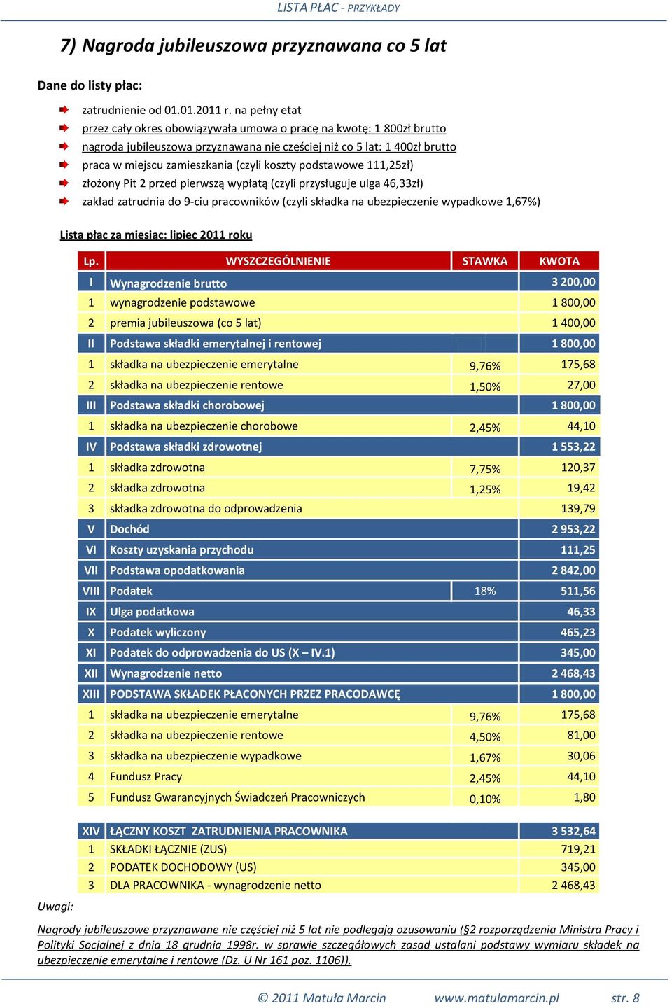 ubezpieczenie rentowe 1,50% 27,00 III Podstawa składki chorobowej 1 800,00 1 składka na ubezpieczenie chorobowe 2,45% 44,10 IV Podstawa składki zdrowotnej 1 553,22 1 składka zdrowotna 7,75% 120,37 2