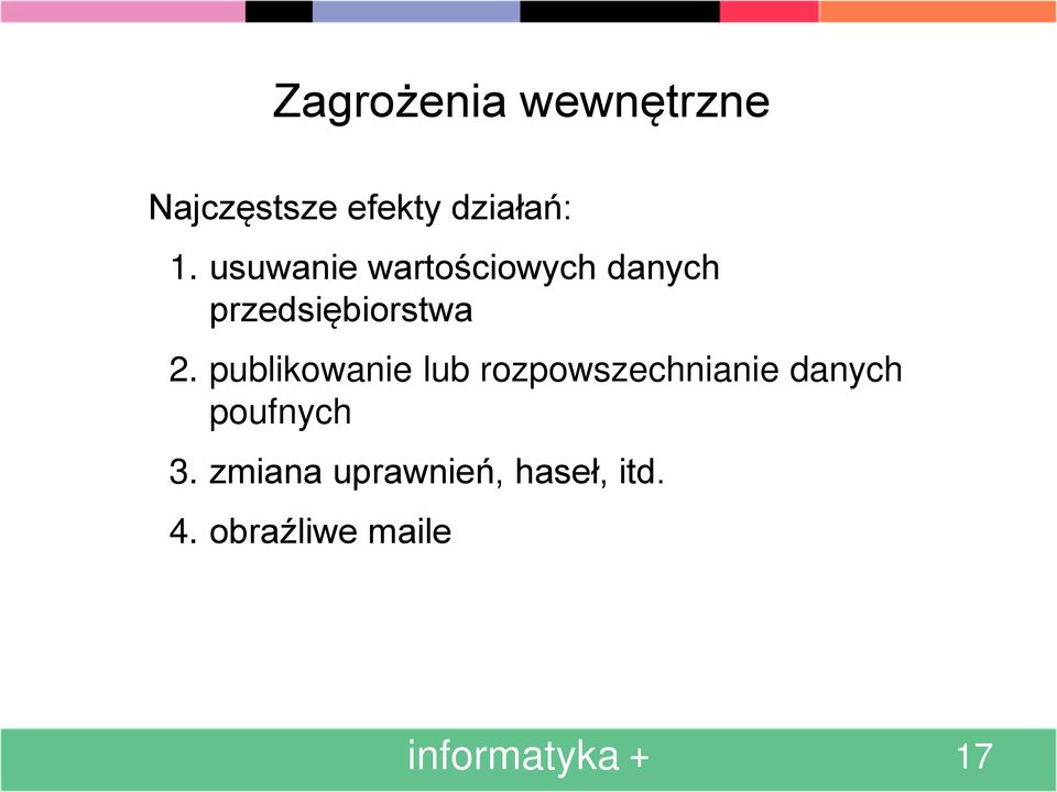 publikowanie lub rozpowszechnianie danych poufnych 3.