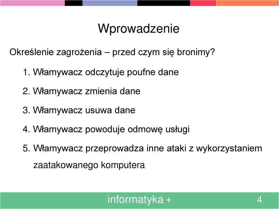 Włamywacz usuwa dane 4. Włamywacz powoduje odmowę usługi 5.