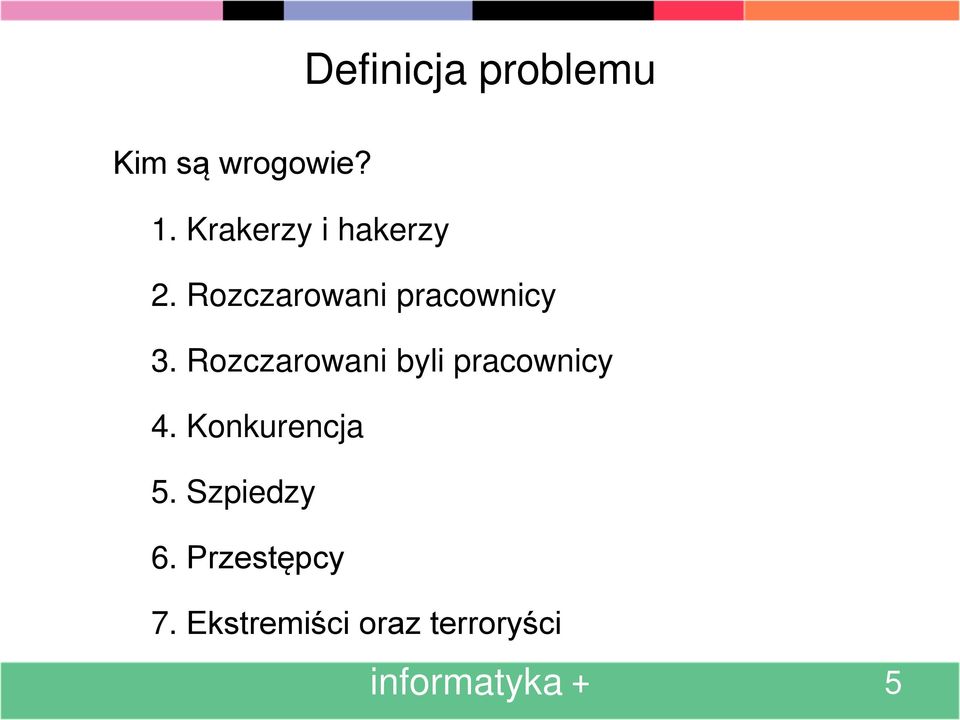Rozczarowani byli pracownicy 4. Konkurencja 5.