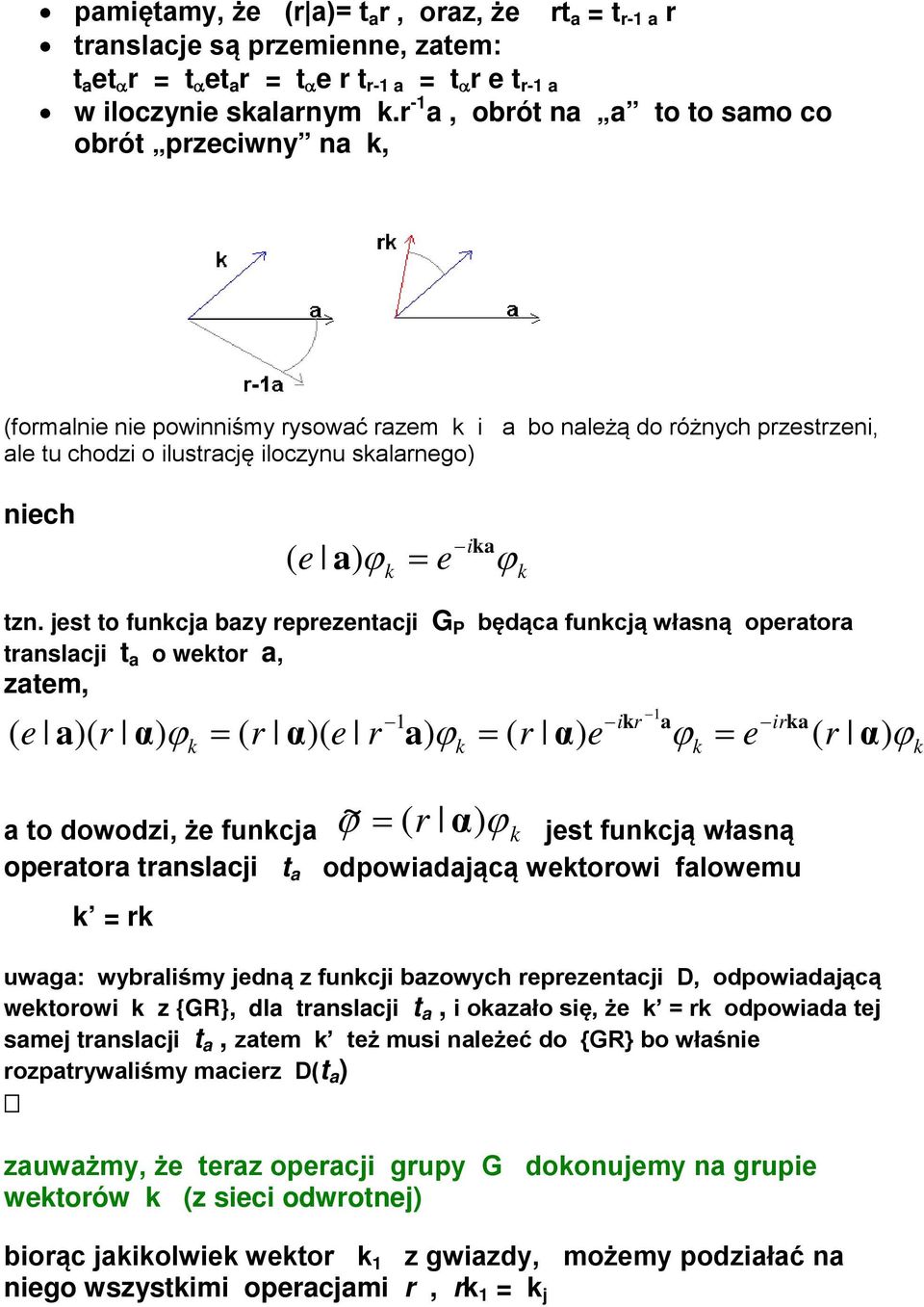 tzn. jest to funcja bazy reprezentacji G P będąca funcją własną operatora translacji t a o wetor a, zatem, e a r α ϕ = r α e r 1 a ϕ = r α e ~ α ir 1 ϕ = e a ira a to dowodzi, że funcja ϕ = r ϕ jest