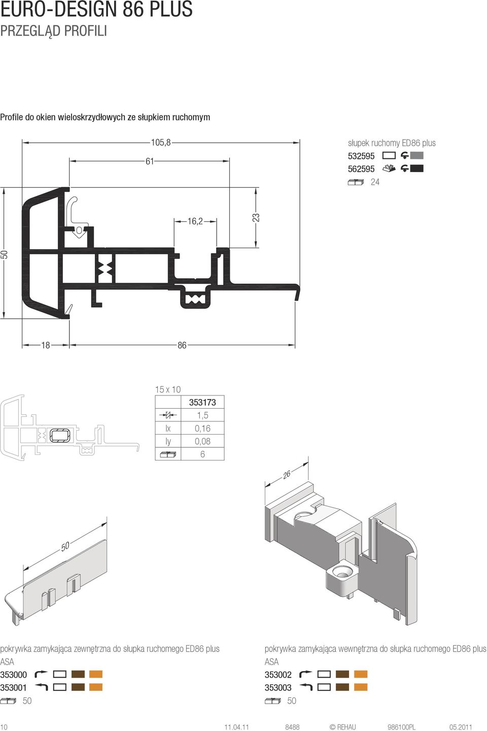 zewnętrzna do słupka ruchomego ED8 plus ASA 353000 353001 50 pokrywka zamykająca