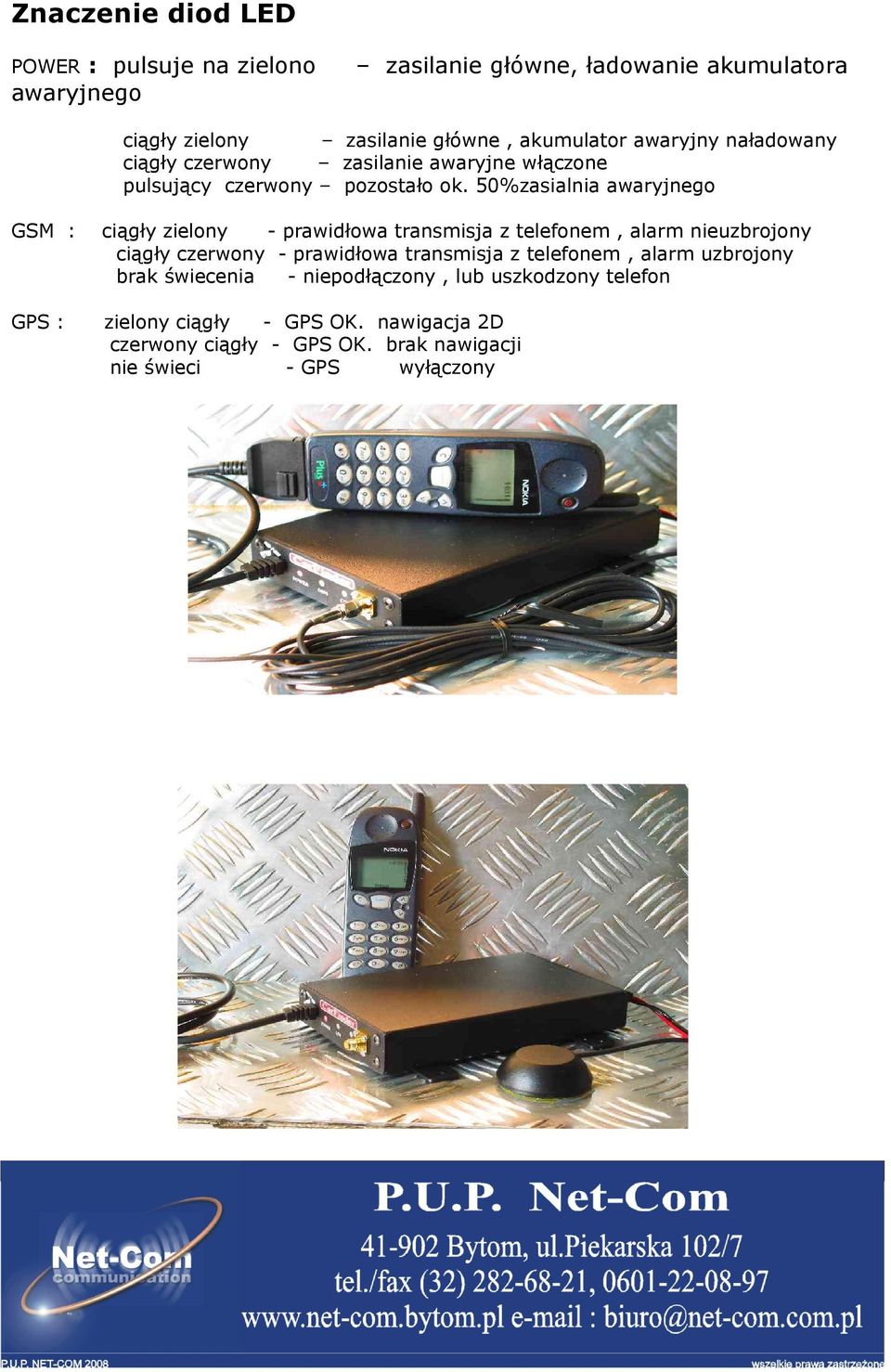 50%zasialnia awaryjnego GSM : ciągły zielony - prawidłowa transmisja z telefonem, alarm nieuzbrojony ciągły czerwony - prawidłowa transmisja z