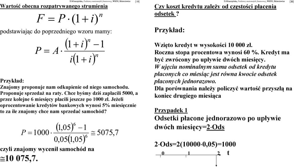 P ( ) ( ) czyli zajomy wyceił samochód a 10 075,7. Czy koszt kredytu zależy od częstości płaceia odsetek? : Wzięto kredyt w wysokości 10 000 zł. Rocza stopa procetowa wyosi 60 %.