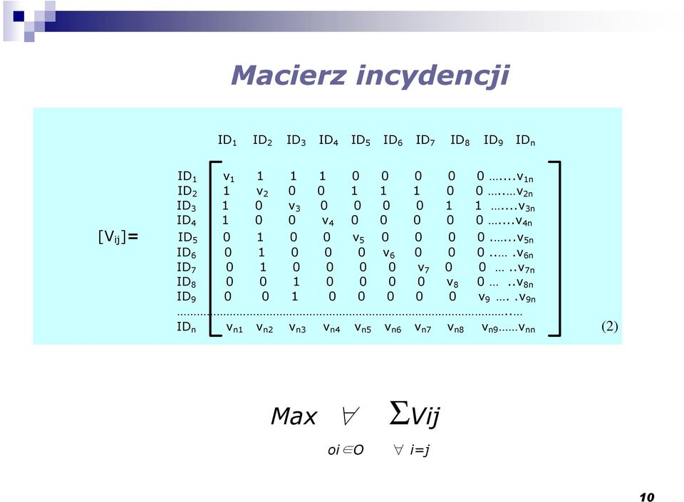 ..v 4n [V ij ]= ID 5 0 1 0 0 v 5 0 0 0 0....v 5n ID 6 0 1 0 0 0 v 6 0 0 0...v 6n ID 7 0 1 0 0 0 0 v 7 0 0.