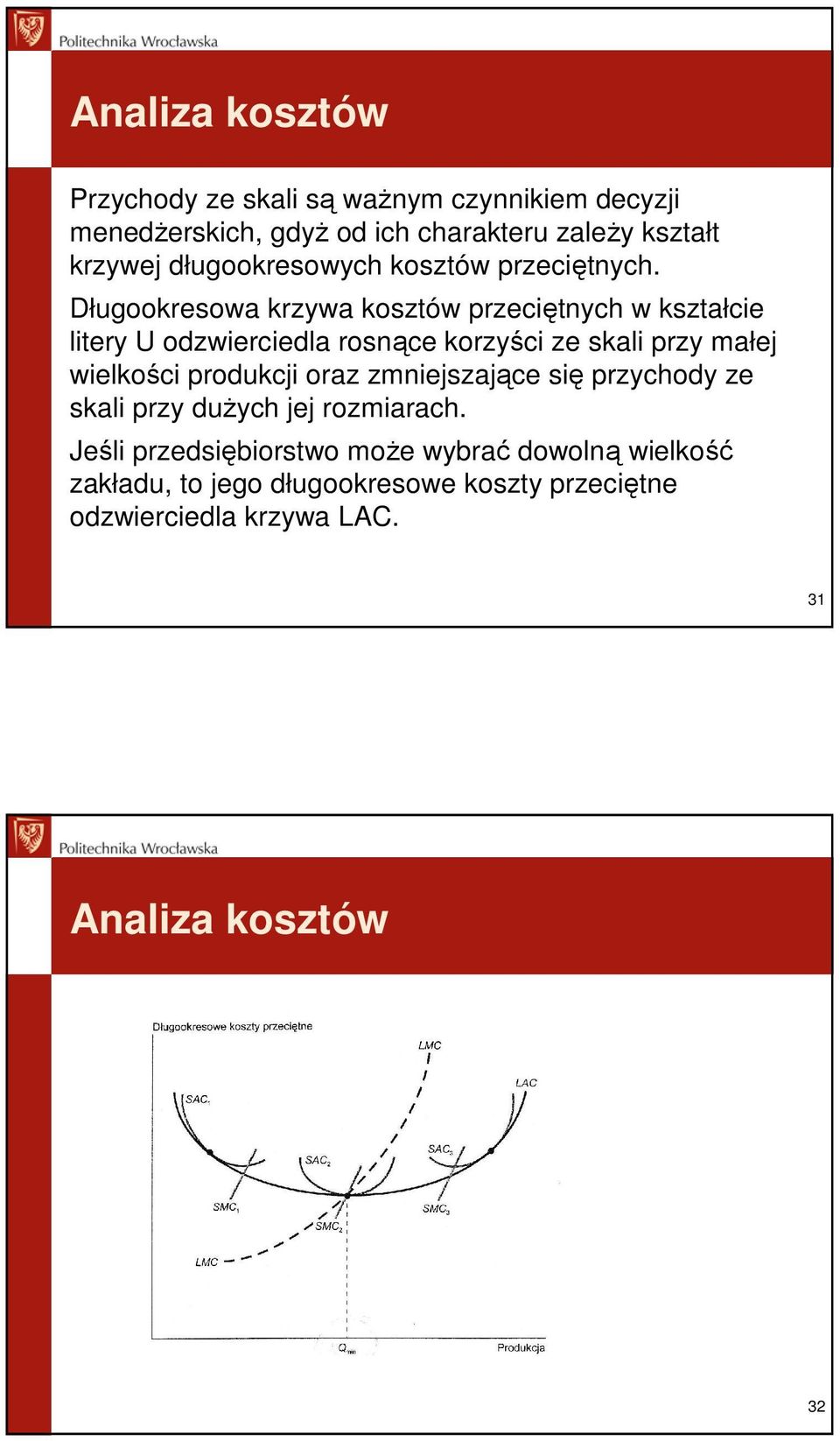 Długookresowa krzywa kosztów przeciętnych w kształcie litery U odzwierciedla rosnące korzyści ze skali przy małej