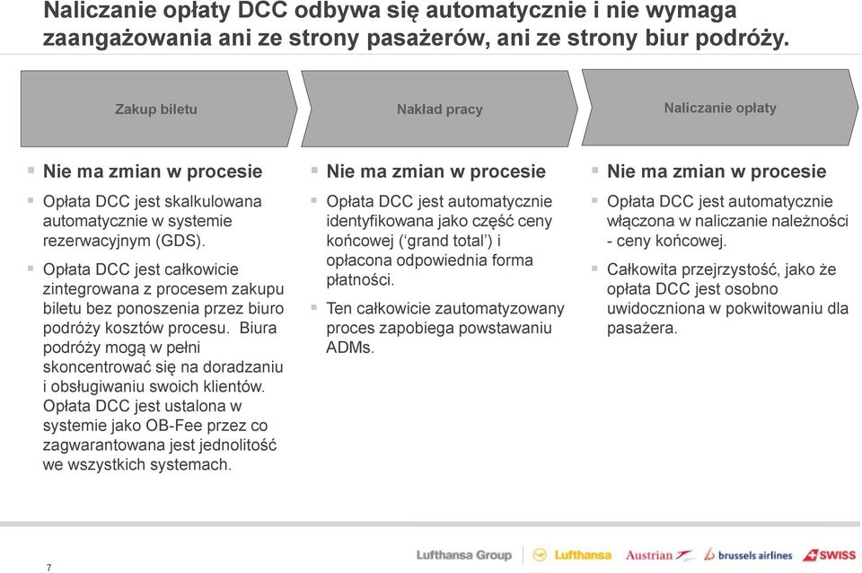 Opłata DCC jest całkowicie zintegrowana z procesem zakupu biletu bez ponoszenia przez biuro podróży kosztów procesu.