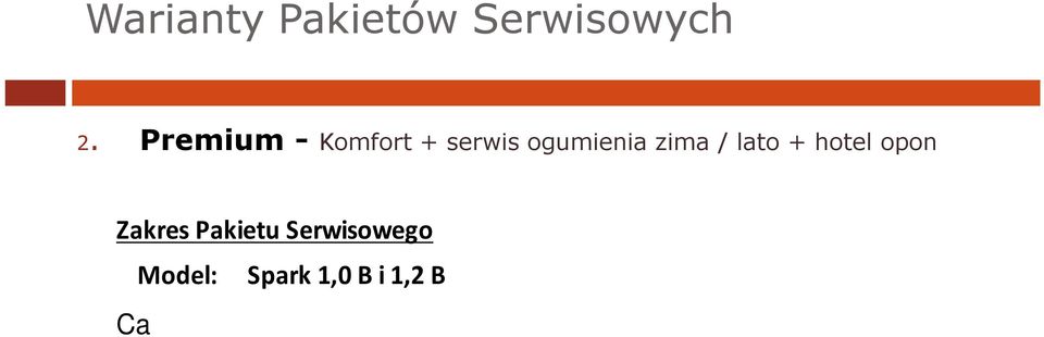 Model: Spark 1,0 B i 1,2 B Cały zakres Komfort oraz dodatkowo: Opony zimowe kpl 4 szt.