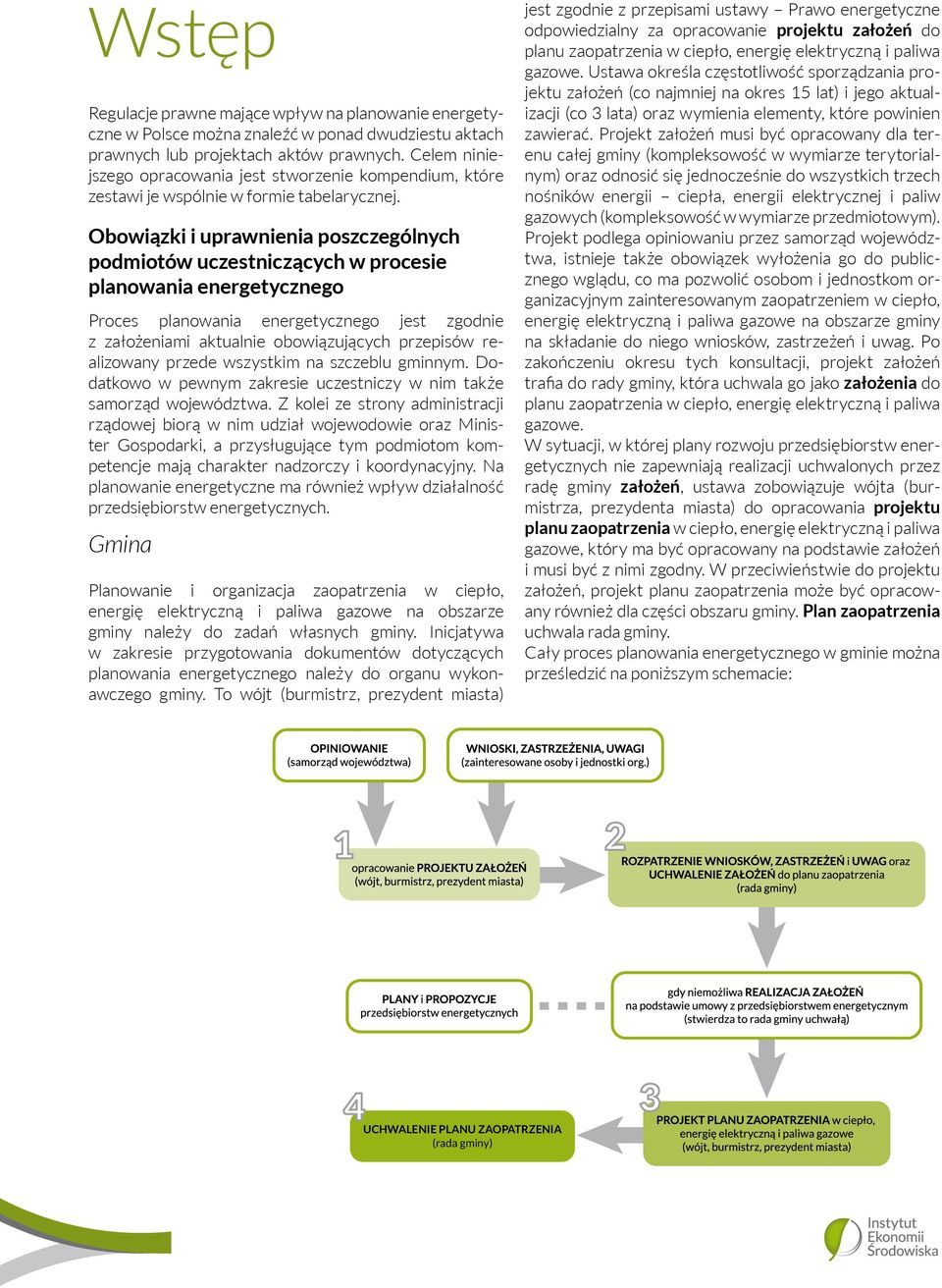 Obowiązki i uprawnienia poszczególnych podmiotów uczestniczących w procesie planowania energetycznego Proces planowania energetycznego jest zgodnie z założeniami aktualnie obowiązujących przepisów