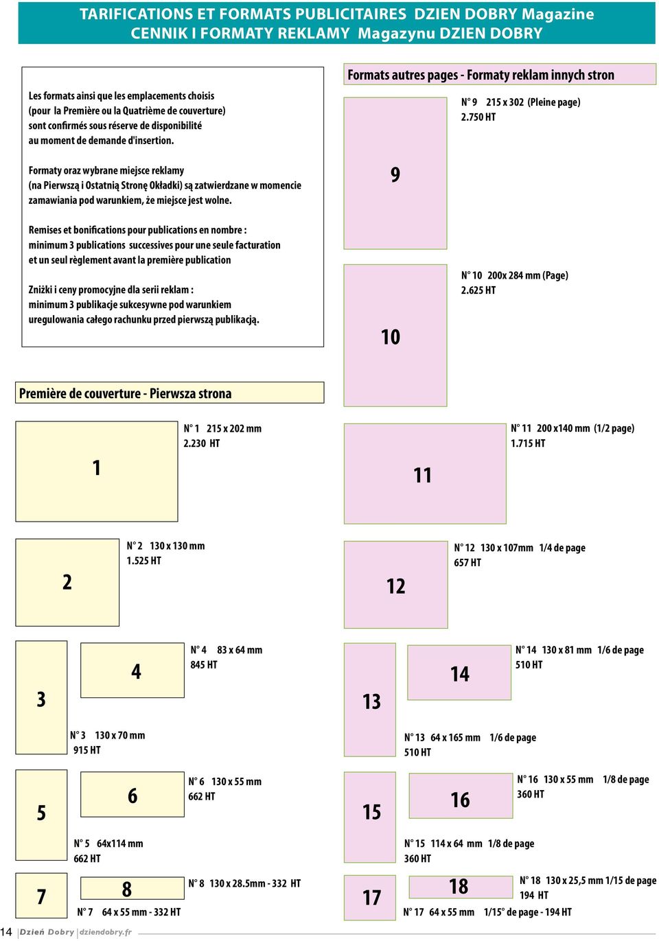 Formaty oraz wybrane miejsce reklamy (na Pierwszą i Ostatnią Stronę Okładki) są zatwierdzane w momencie zamawiania pod warunkiem, że miejsce jest wolne.
