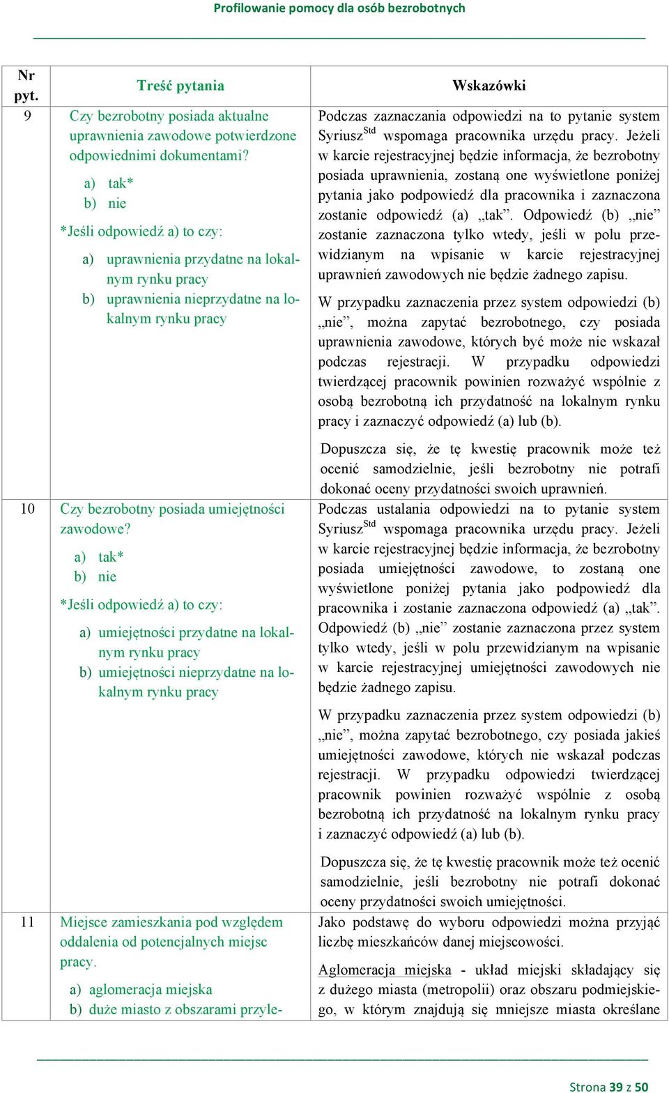 a) tak Jeśli odpowiedź a) to czy: a) umiejętności przydatne na lokalnym b) umiejętności nieprzydatne na lokalnym 11 Miejsce zamieszkania pod względem oddalenia od potencjalnych miejsc pracy.