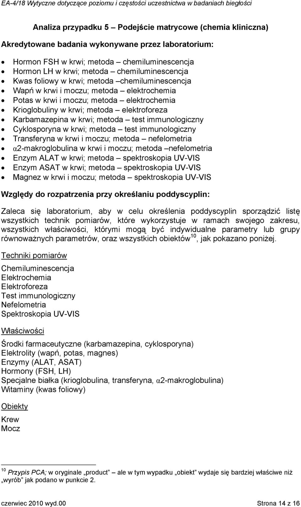 metoda test immunologiczny Cyklosporyna w krwi; metoda test immunologiczny Transferyna w krwi i moczu; metoda nefelometria α2-makroglobulina w krwi i moczu; metoda nefelometria Enzym ALAT w krwi;