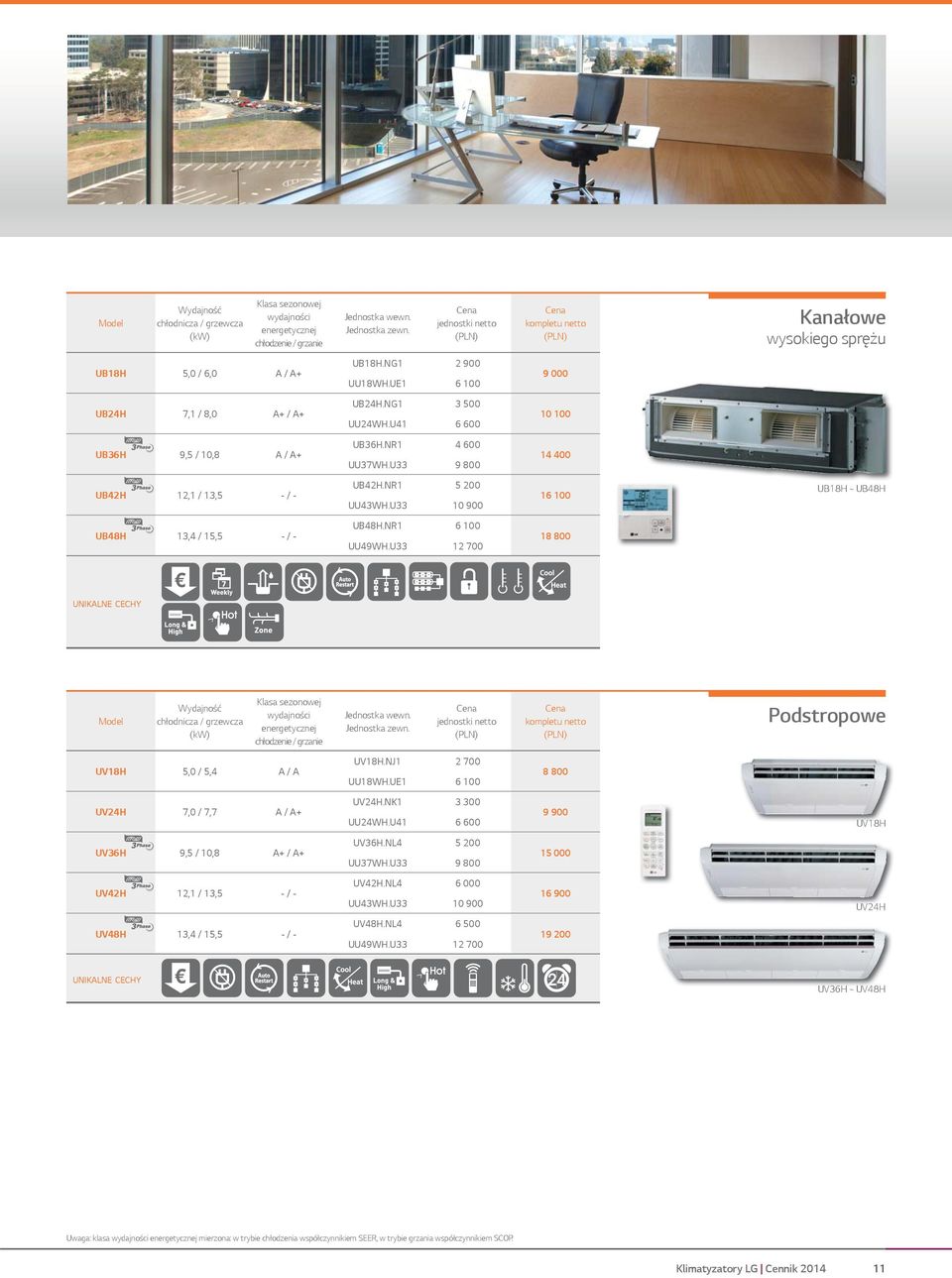 U33 12 700 18 800 Podstropowe UV18H 5,0 / 5,4 A / A UV18H.NJ1 2 700 UU18WH.UE1 6 100 8 800 UV24H 7,0 / 7,7 A / A+ UV24H.NK1 3 300 UU24WH.U41 6 600 9 900 UV18H UV36H 9,5 / 10,8 A+ / A+ UV36H.