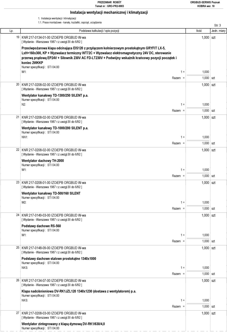koniec 2WKKP 20 KNR 217-0208-02-00 IZOiEPB ORGBUD W-wa 1,000 szt Wentylator kanałowy TD-1300/250 SILENT p.a. N2: 1 = 1,000 21 KNR 217-0208-02-00 IZOiEPB ORGBUD W-wa 1,000 szt Wentylator kanałowy TD-1000/200 SILENT p.