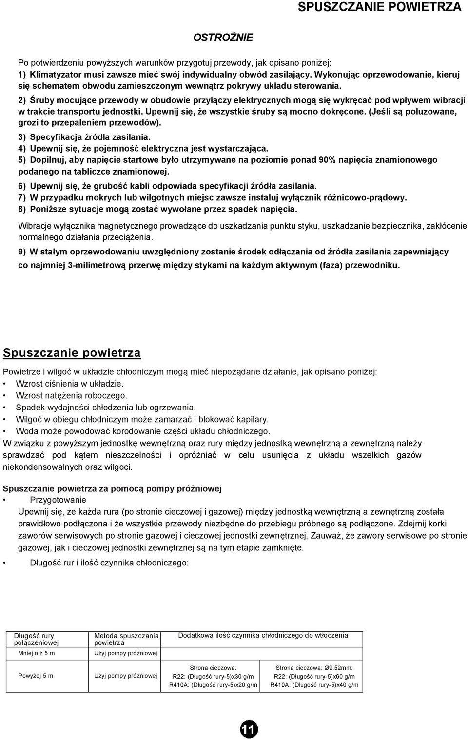 2) Śruby mocujące przewody w obudowie przyłączy elektrycznych mogą się wykręcać pod wpływem wibracji w trakcie transportu jednostki. Upewnij się, że wszystkie śruby są mocno dokręcone.