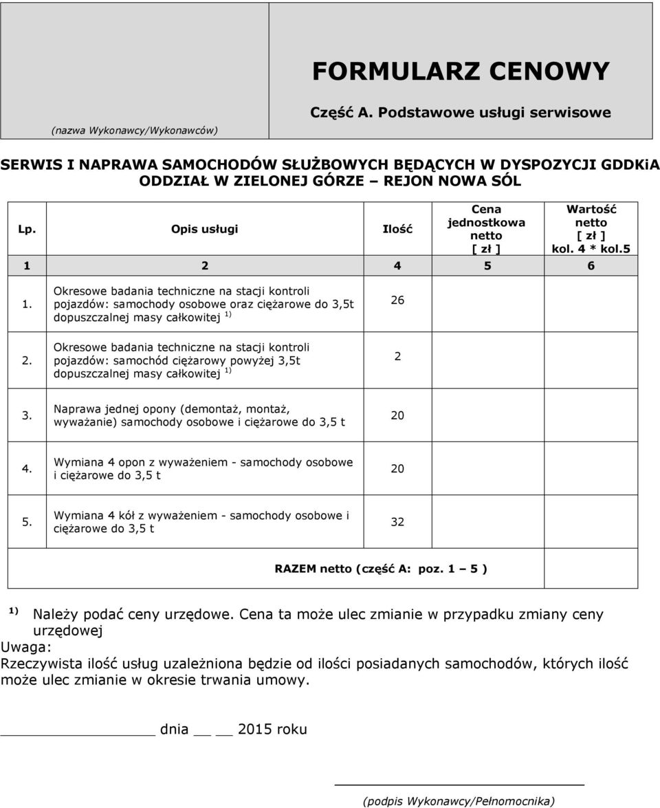 Okresowe badania techniczne na stacji kontroli pojazdów: samochody osobowe oraz ciężarowe do 3,5t 26 dopuszczalnej masy całkowitej 1) 2.