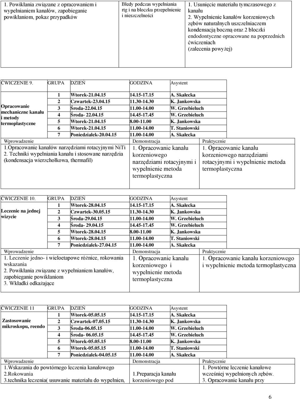 Wypełnienie kanałów korzeniowych zębów naturalnych uszczelniaczem kondensacją boczną oraz 2 bloczki endodontyczne opracowane na poprzednich ćwiczeniach (zalecenia powyżej) ĆWICZENIE 9.