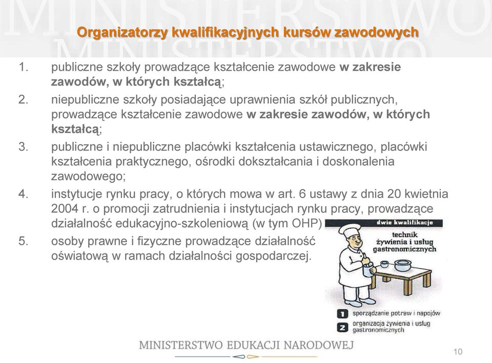 publiczne i niepubliczne placówki kształcenia ustawicznego, placówki kształcenia praktycznego, ośrodki dokształcania i doskonalenia zawodowego; 4.