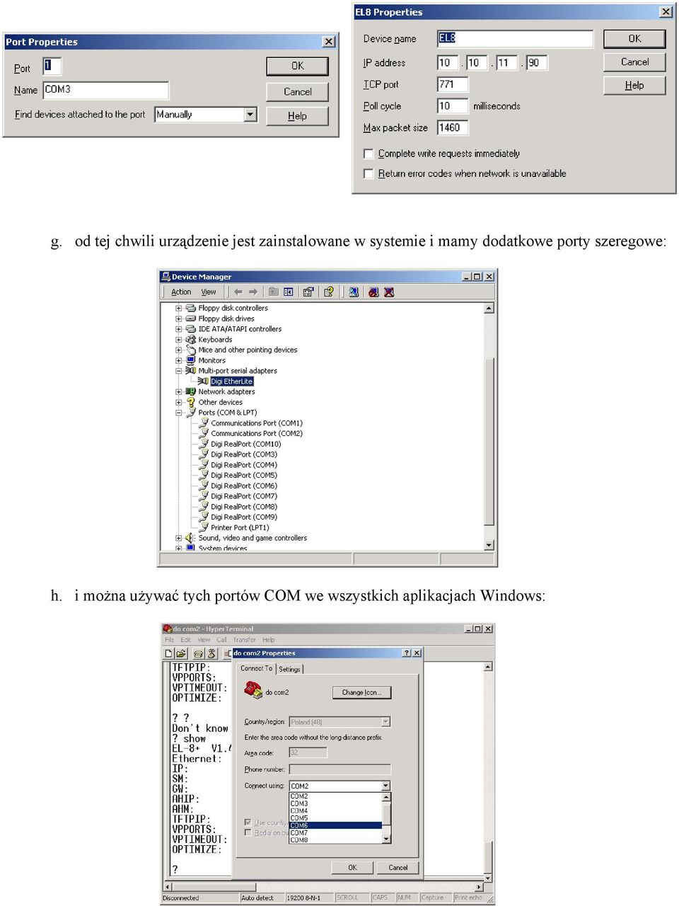 dodatkowe porty szeregowe: h.