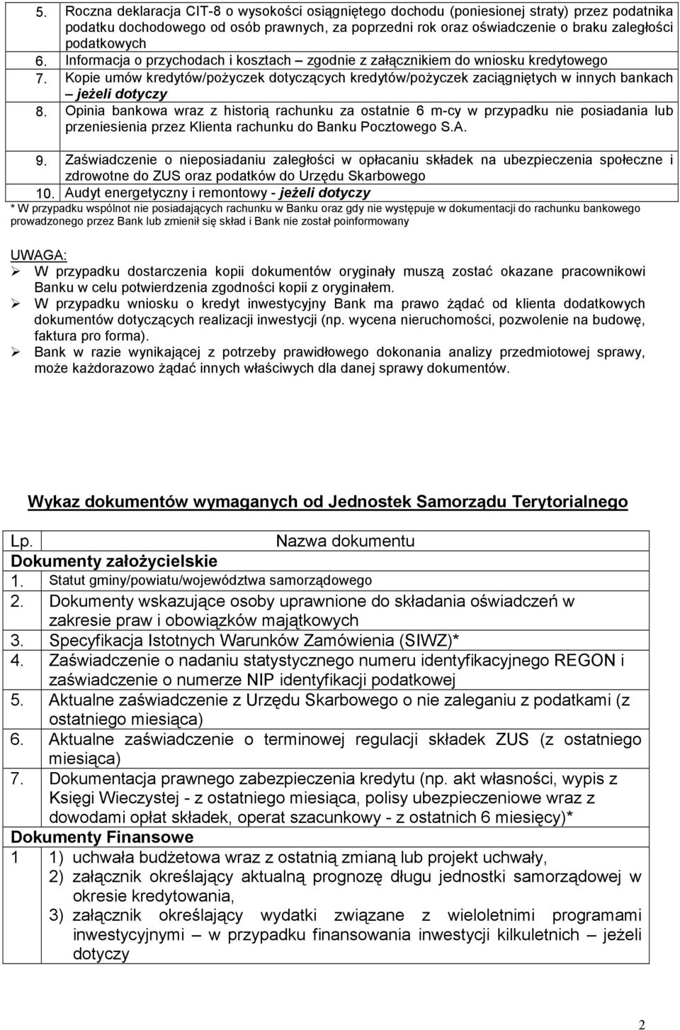 Kopie umów kredytów/poŝyczek dotyczących kredytów/poŝyczek zaciągniętych w innych bankach jeŝeli dotyczy 8.