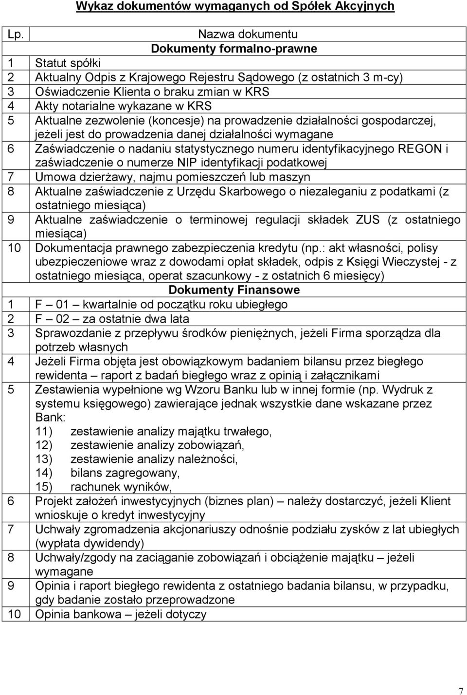 statystycznego numeru identyfikacyjnego REGON i 7 Umowa dzierŝawy, najmu pomieszczeń lub maszyn 8 Aktualne zaświadczenie z Urzędu Skarbowego o niezaleganiu z podatkami (z 9 Aktualne zaświadczenie o