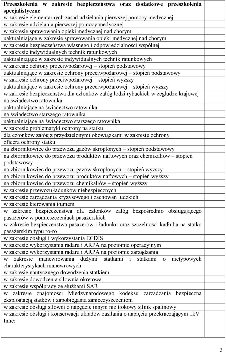 zakresie indywidualnych technik ratunkowych uaktualniające w zakresie indywidualnych technik ratunkowych w zakresie ochrony przeciwpożarowej stopień podstawowy uaktualniające w zakresie ochrony