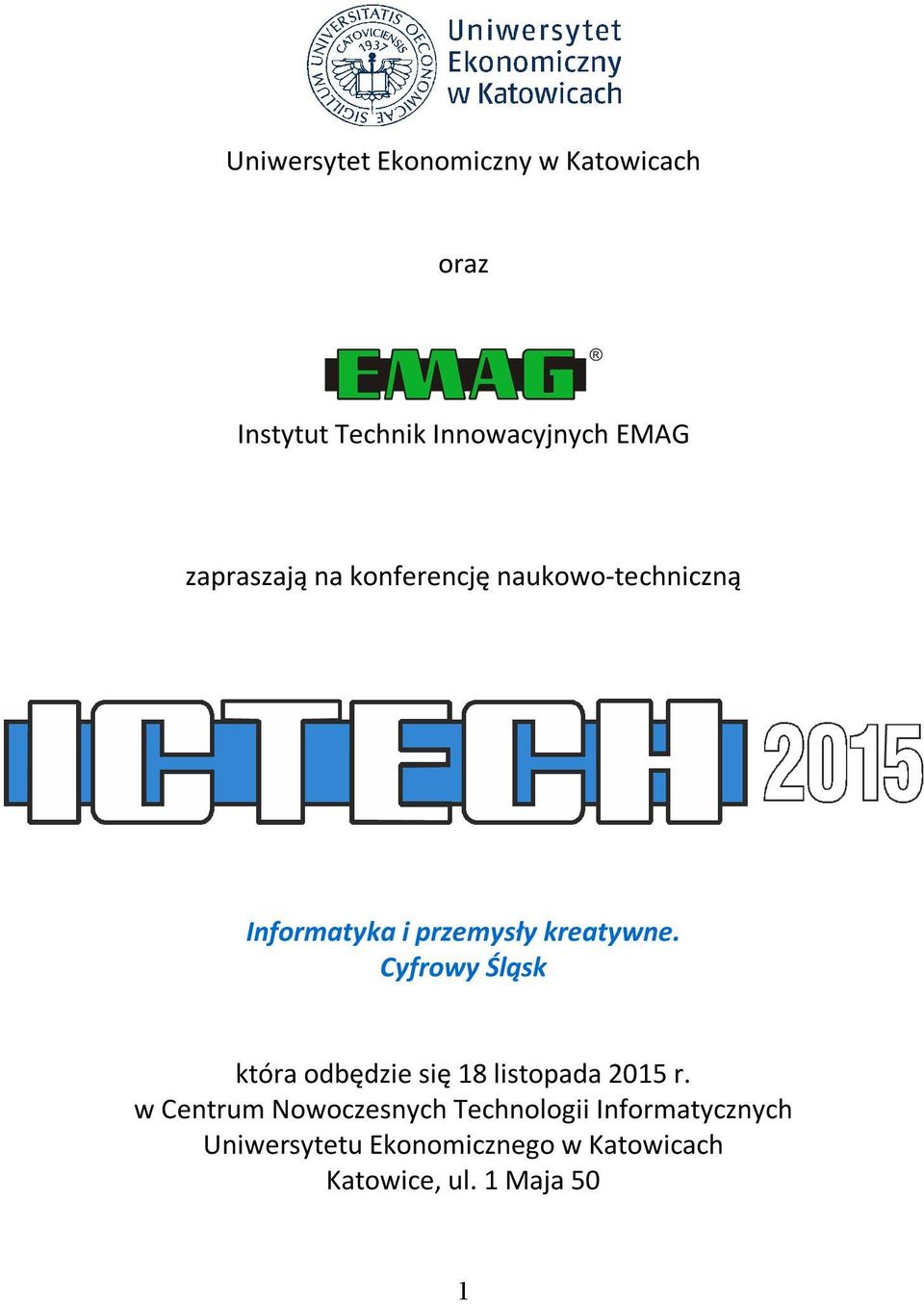 Cyfrowy Śląsk która odbędzie się 18 listopada 2015 r.