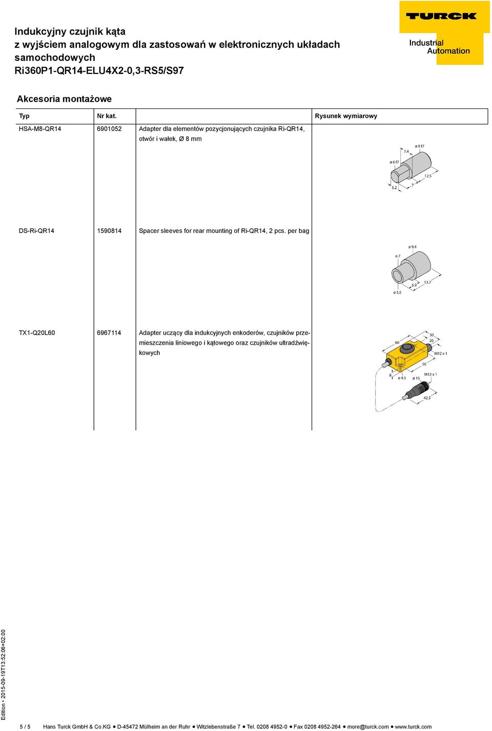 1590814 Spacer sleeves for rear mounting of Ri-QR14, 2 pcs.