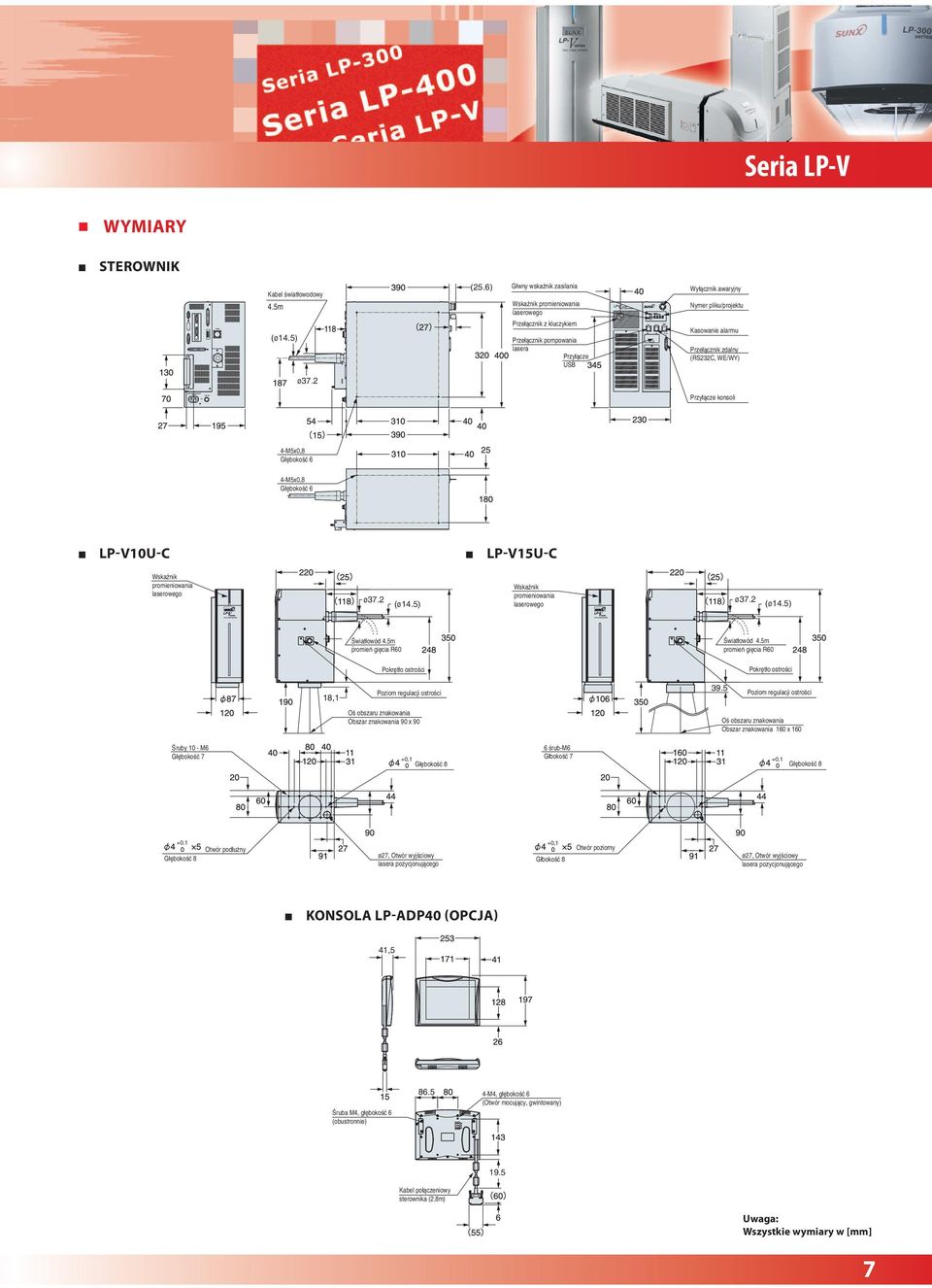 2 4-M5x0,8 4-M5x0,8 LP-V10U-C LP-V15U-C promieniowania laserowego ø37.2 (ø14.5) promieniowania laserowego ø37.