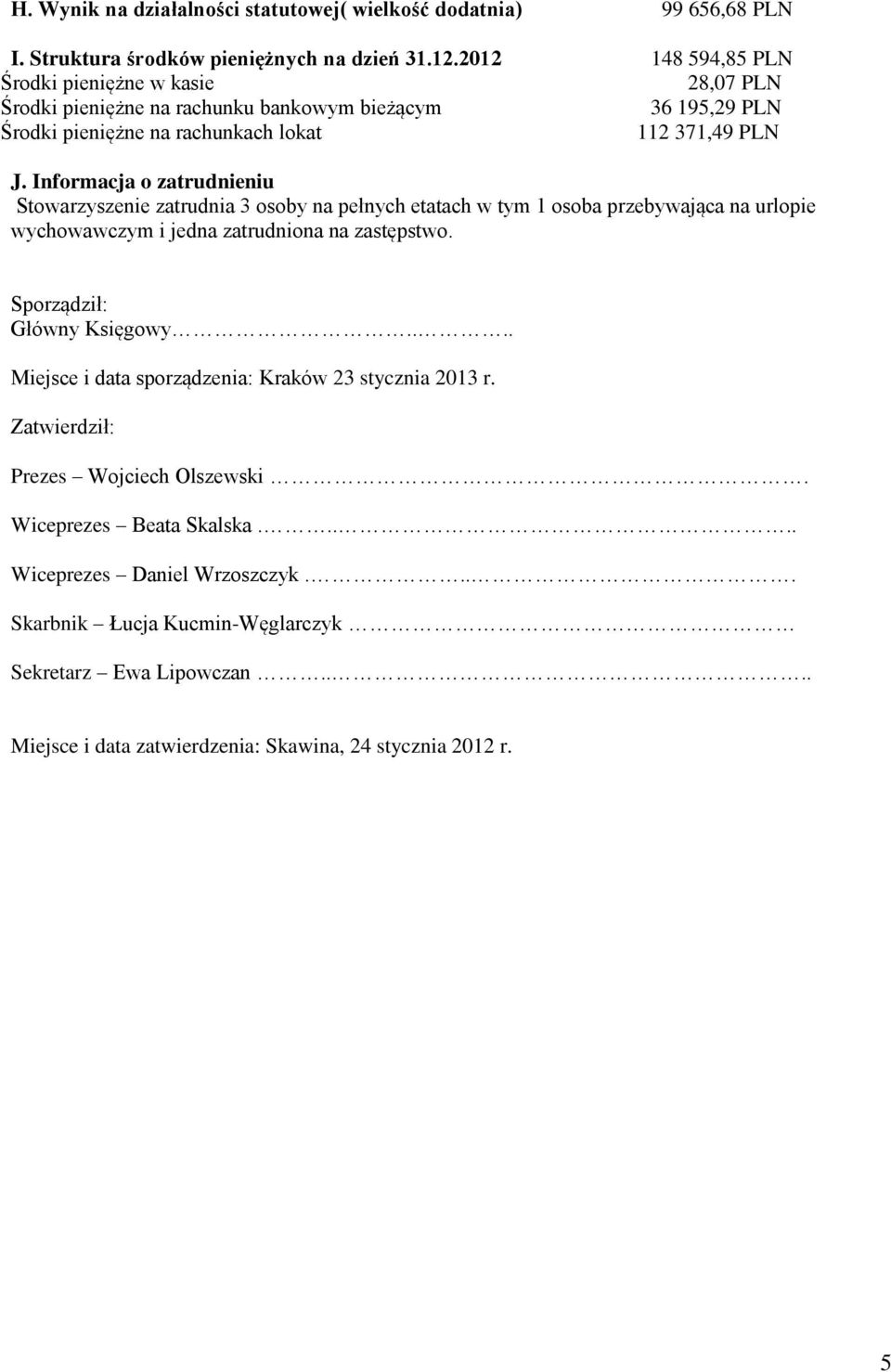 Informacja o zatrudnieniu Stowarzyszenie zatrudnia 3 osoby na pełnych etatach w tym 1 osoba przebywająca na urlopie wychowawczym i jedna zatrudniona na zastępstwo. Sporządził: Główny Księgowy.