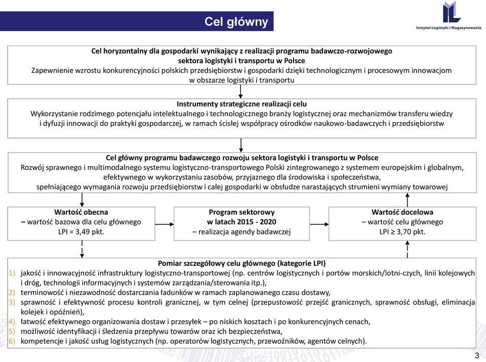 technologicznego branży logistycznej oraz mechanizmów transferu wiedzy i dyfuzji innowacji do praktyki gospodarczej, w ramach ścisłej współpracy ośrodków naukowo-badawczych i przedsiębiorstw Cel
