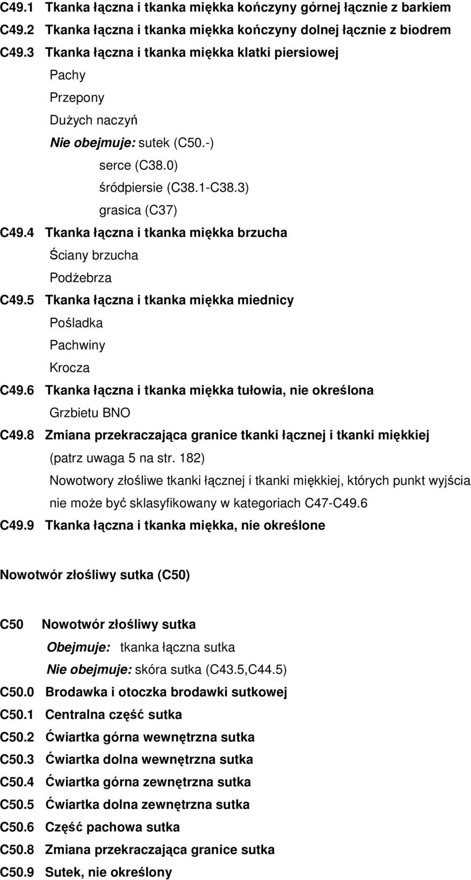 4 Tkanka łączna i tkanka miękka brzucha Ściany brzucha PodŜebrza C49.5 Tkanka łączna i tkanka miękka miednicy Pośladka Pachwiny Krocza C49.