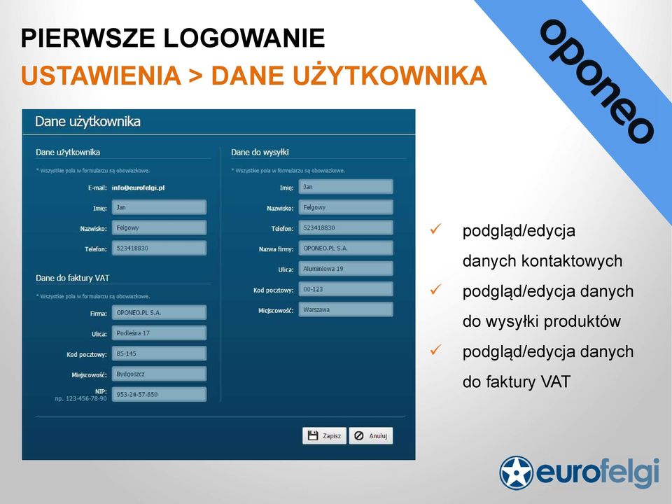 kontaktowych podgląd/edycja danych do