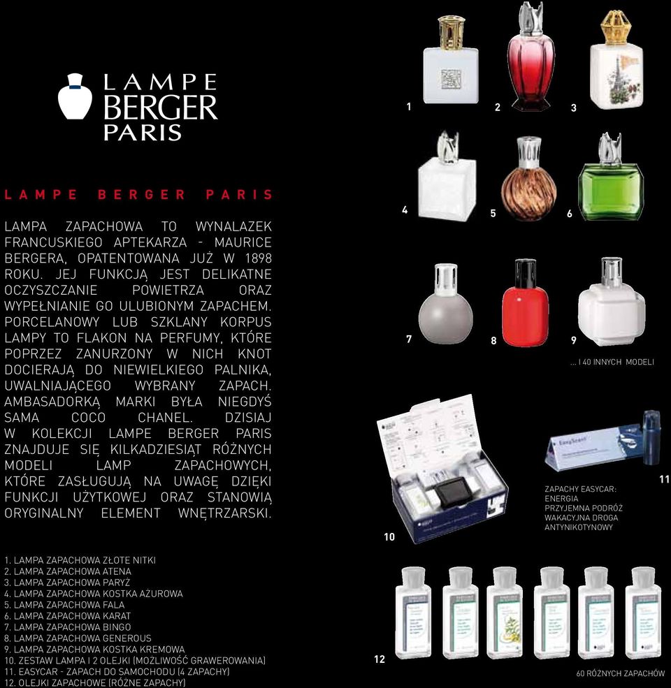 porcelanowy lub szklany korpus lampy to FlakoN Na perfumy, które poprzez zanurzony w Nich knot docierają do Niewielkiego palnika, uwalniającego wybrany zapach.