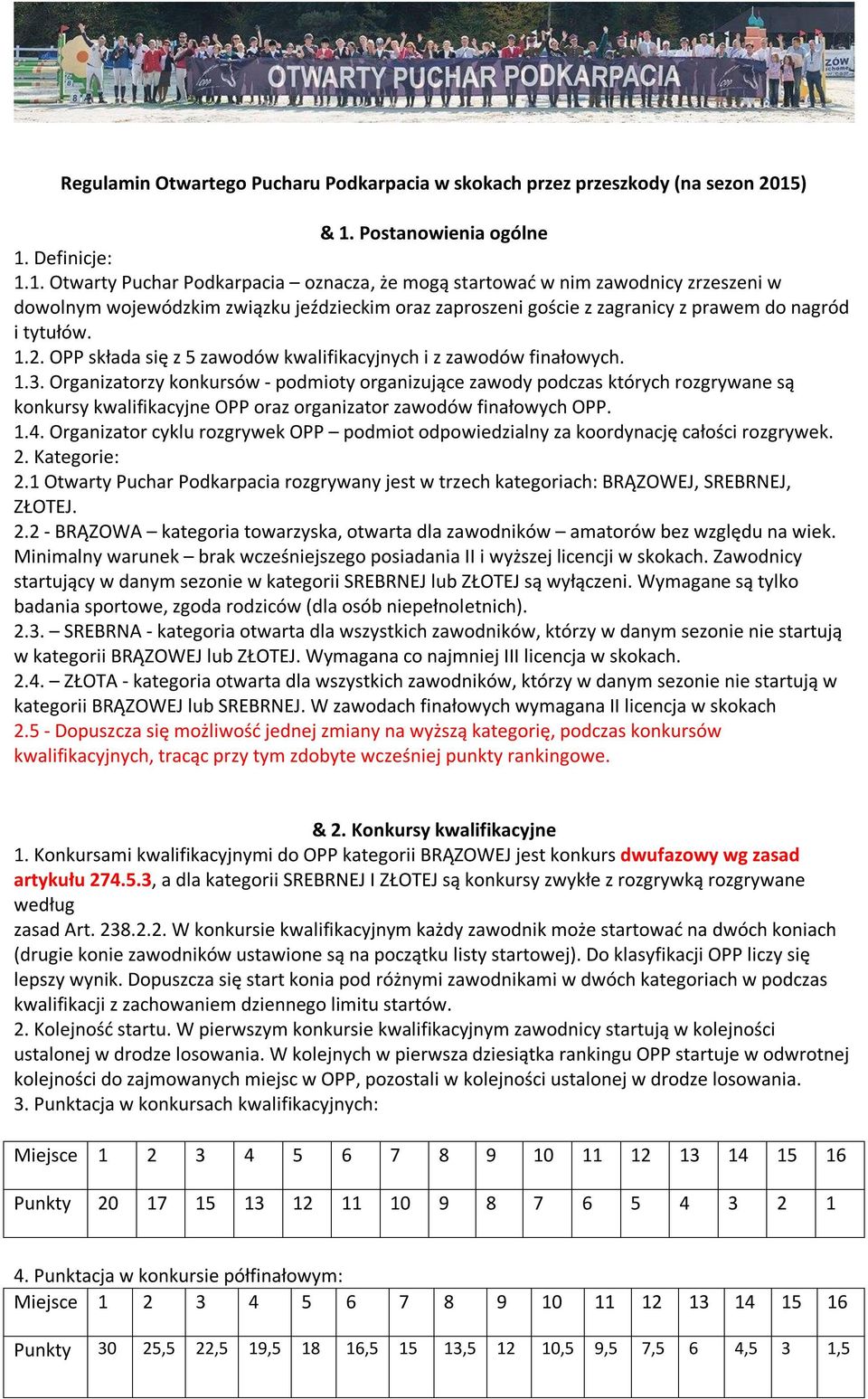 1.2. OPP składa się z 5 zawodów kwalifikacyjnych i z zawodów finałowych. 1.3.