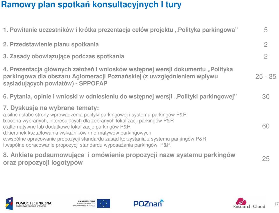 Prezentacja głównych założeń i wniosków wstępnej wersji dokumentu Polityka parkingowa dla obszaru Aglomeracji Poznańskiej (z uwzględnieniem wpływu sąsiadujących powiatów) - SPPOFAP 25-35 6.