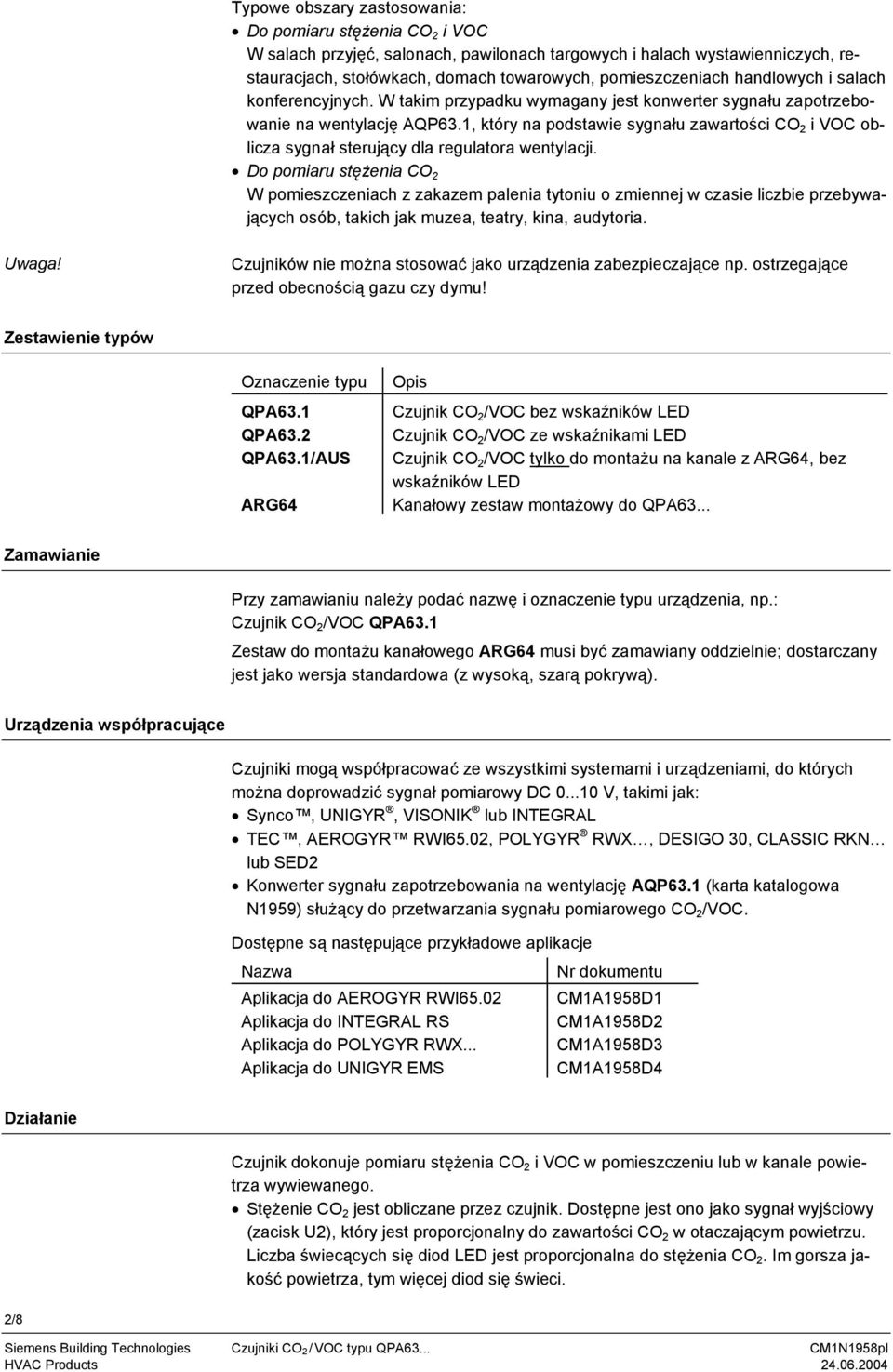 1, który na podstawie sygnału zawartości CO 2 i VOC oblicza sygnał sterujący dla regulatora wentylacji.