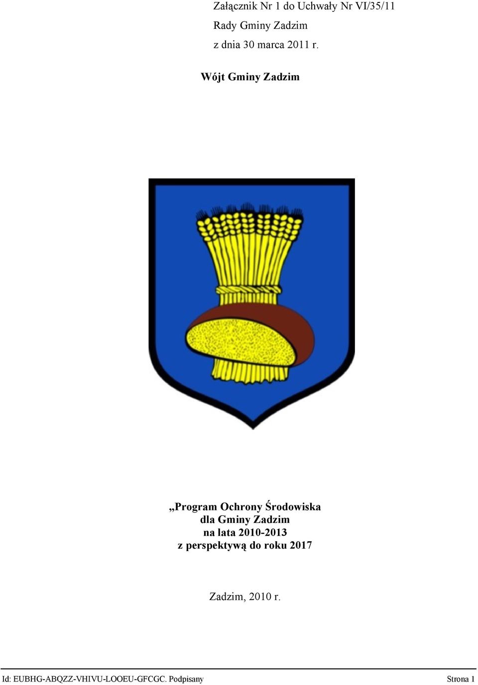 Wójt Gminy Zadzim Program Ochrony Środowiska dla