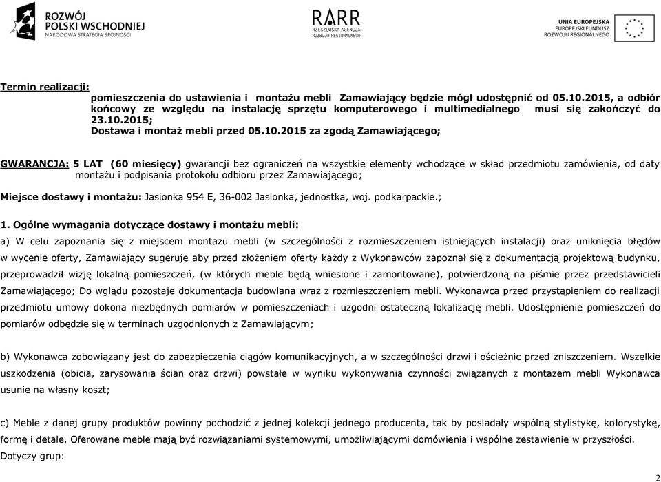 2015; Dostawa i montaż mebli przed 05.10.