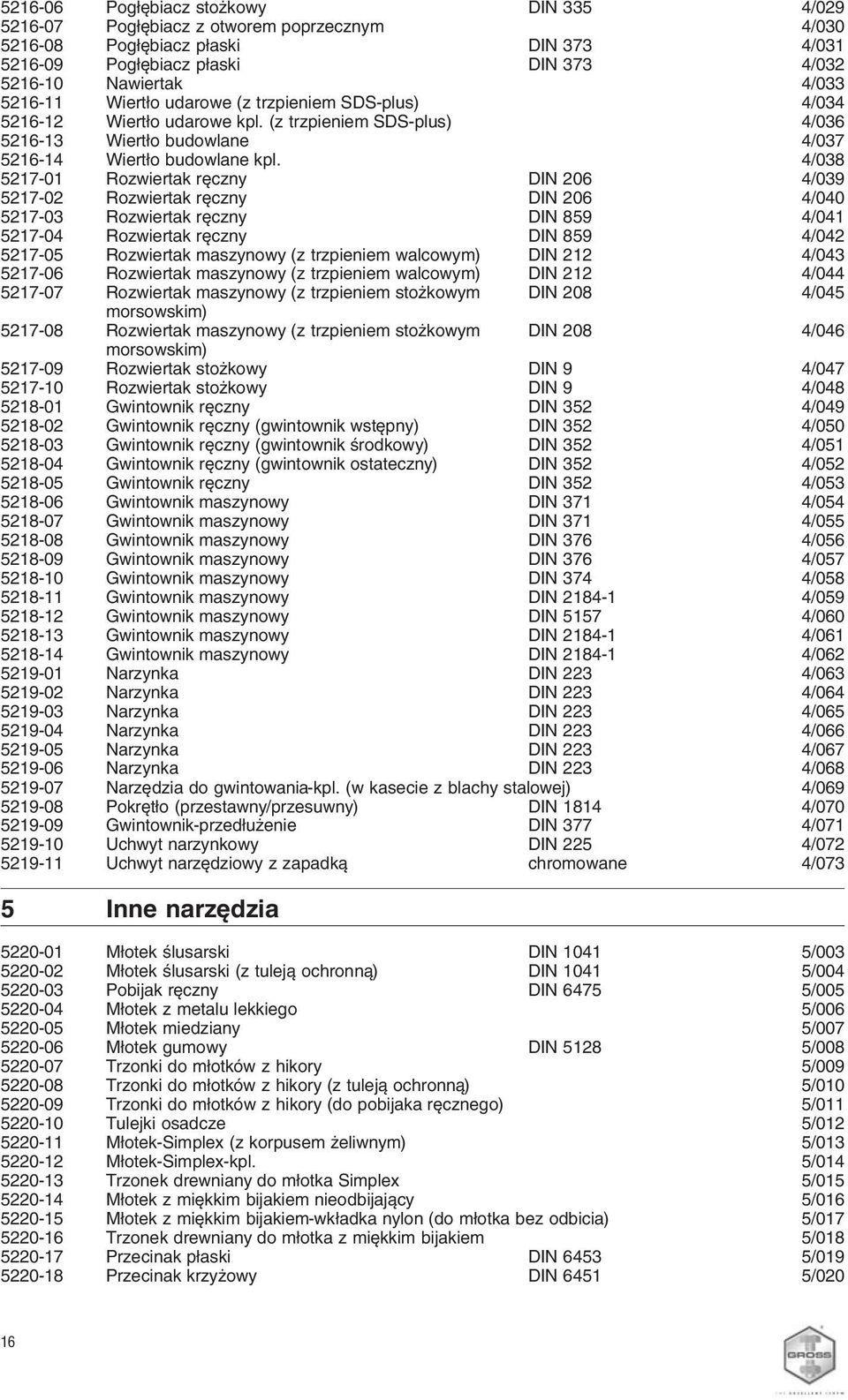 4/038 5217-01 Rozwiertak ręczny DIN 206 4/039 5217-02 Rozwiertak ręczny DIN 206 4/040 5217-03 Rozwiertak ręczny DIN 859 4/041 5217-04 Rozwiertak ręczny DIN 859 4/042 5217-05 Rozwiertak maszynowy (z