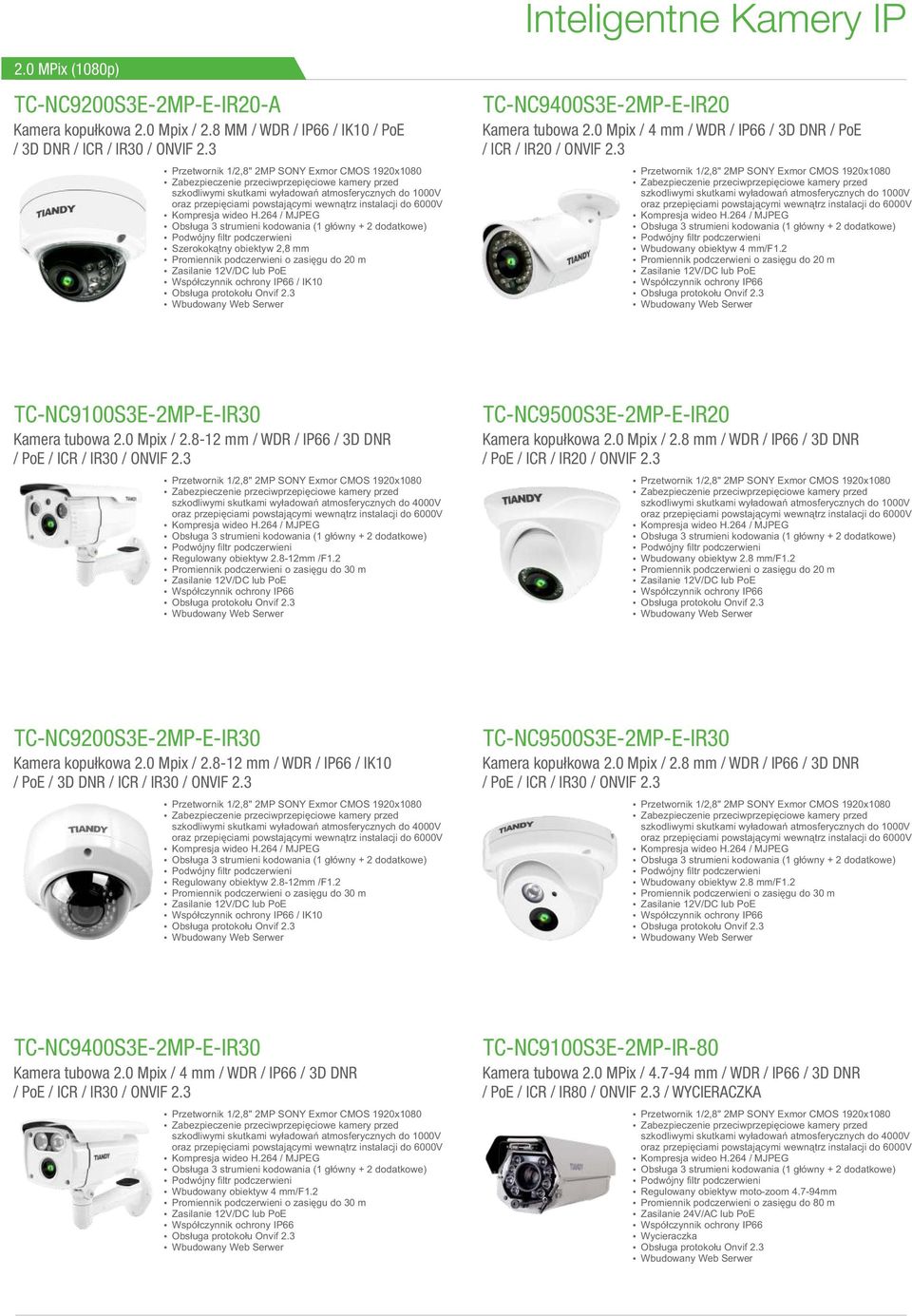 2 TC-NC9100S3E-2MP-E-IR30 Kamera tubowa 2.0 Mpix / 2.8-12 mm / WDR / IP66 / 3D DNR / PoE / ICR / IR30 / ONVIF 2.3 szkodliwymi skutkami wyładowań atmosferycznych do 4000V Regulowany obiektyw 2.