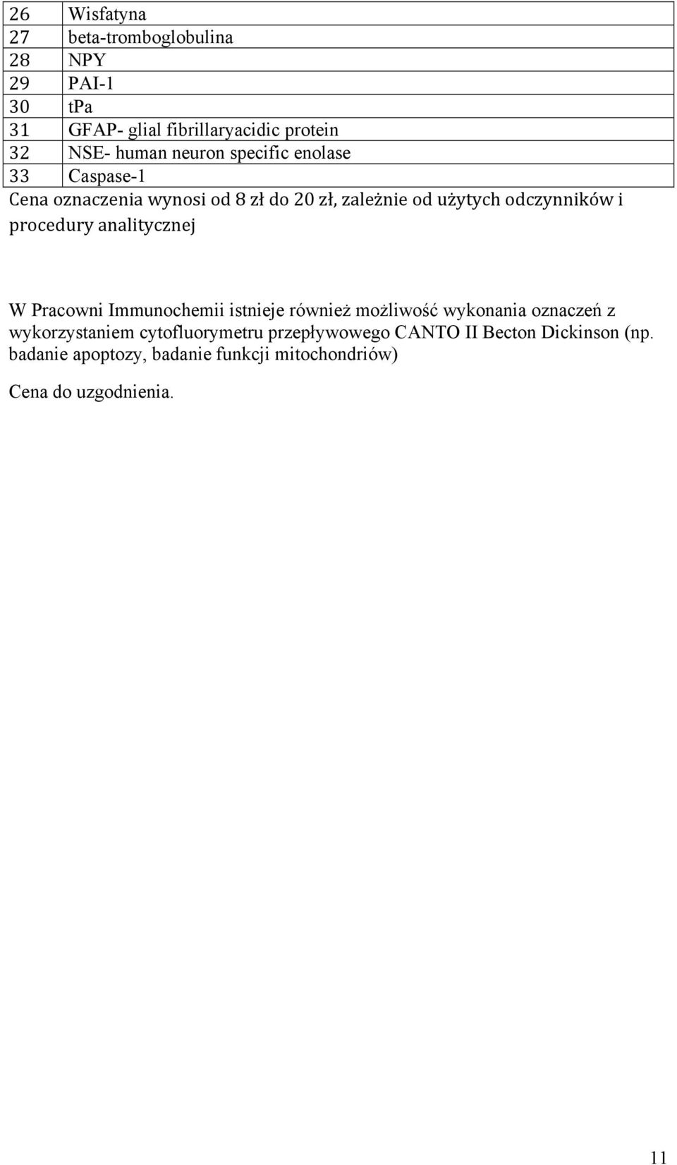 procedury analitycznej W Pracowni Immunochemii istnieje również możliwość wykonania oznaczeń z wykorzystaniem