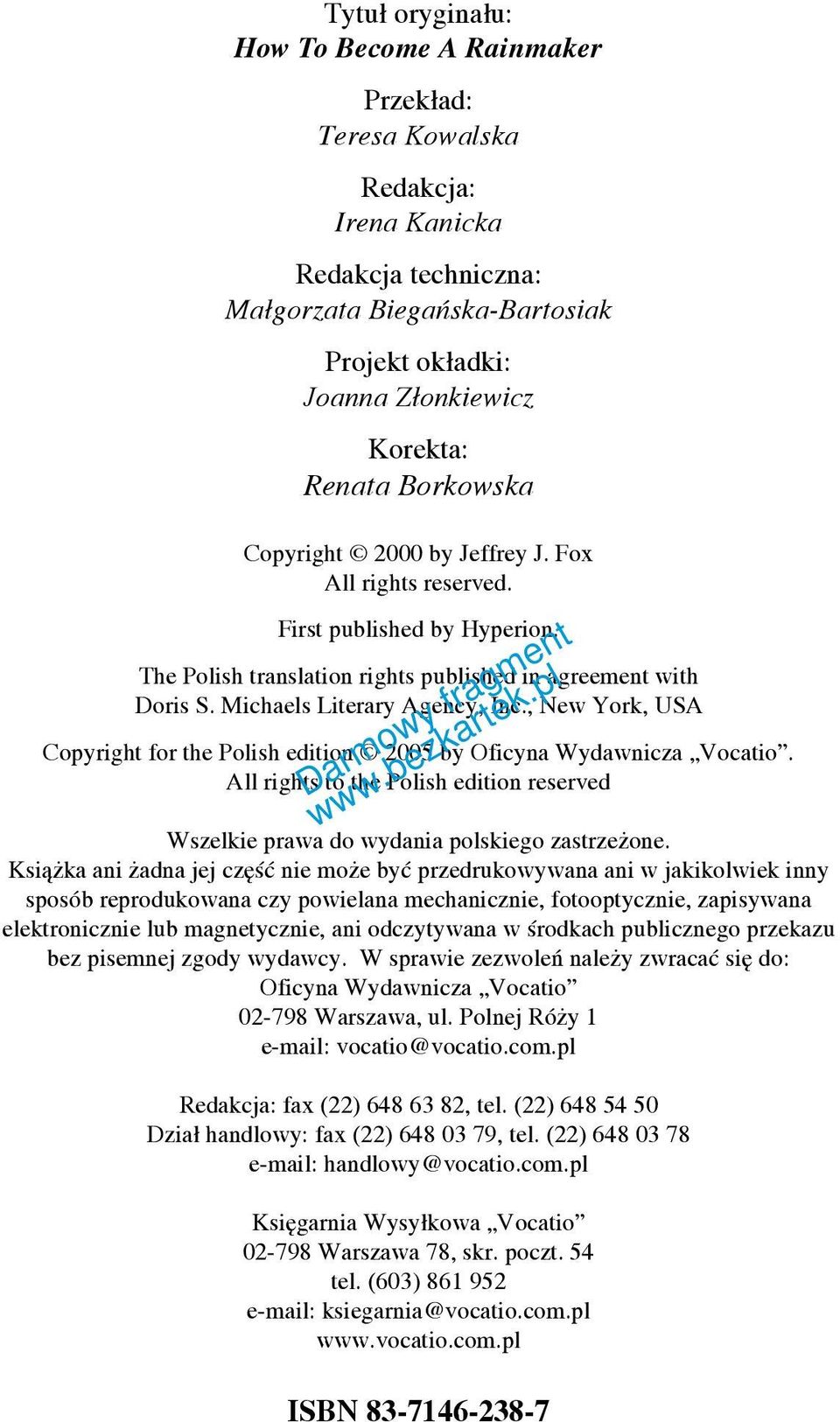, New York, USA Copyright for the Polish edition 2005 by Oficyna Wydawnicza Vocatio. All rights to the Polish edition reserved Wszelkie prawa do wydania polskiego zastrzeżone.