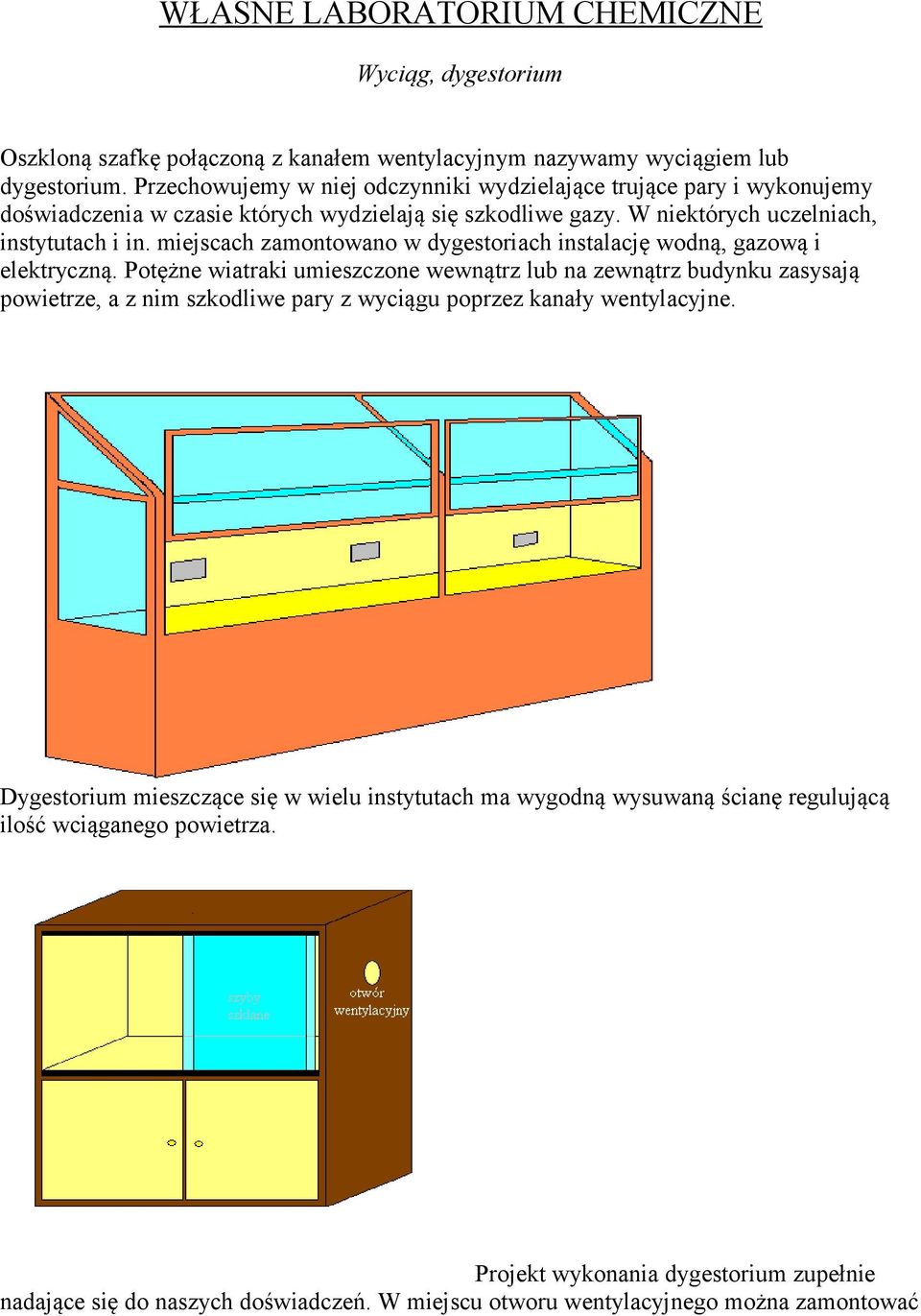 miejscach zamontowano w dygestoriach instalację wodną, gazową i elektryczną.