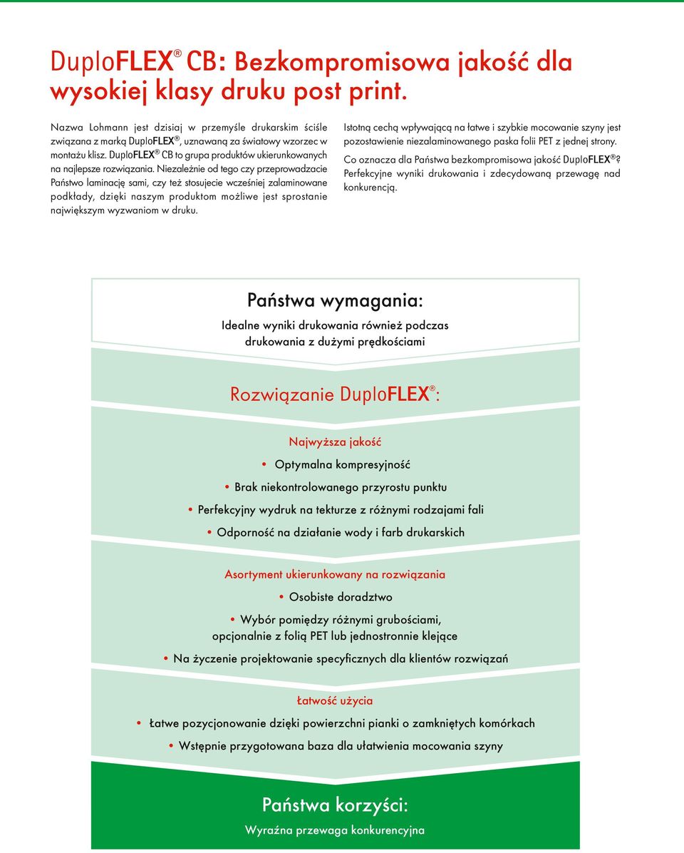 DuploFLEX CB to grupa produktów ukierunkowanych na najlepsze rozwiązania.