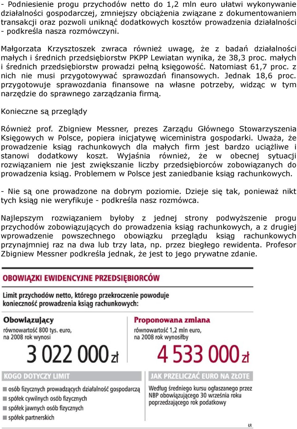 małych i średnich przedsiębiorstw prowadzi pełną księgowość. Natomiast 61,7 proc. z nich nie musi przygotowywać sprawozdań finansowych. Jednak 18,6 proc.