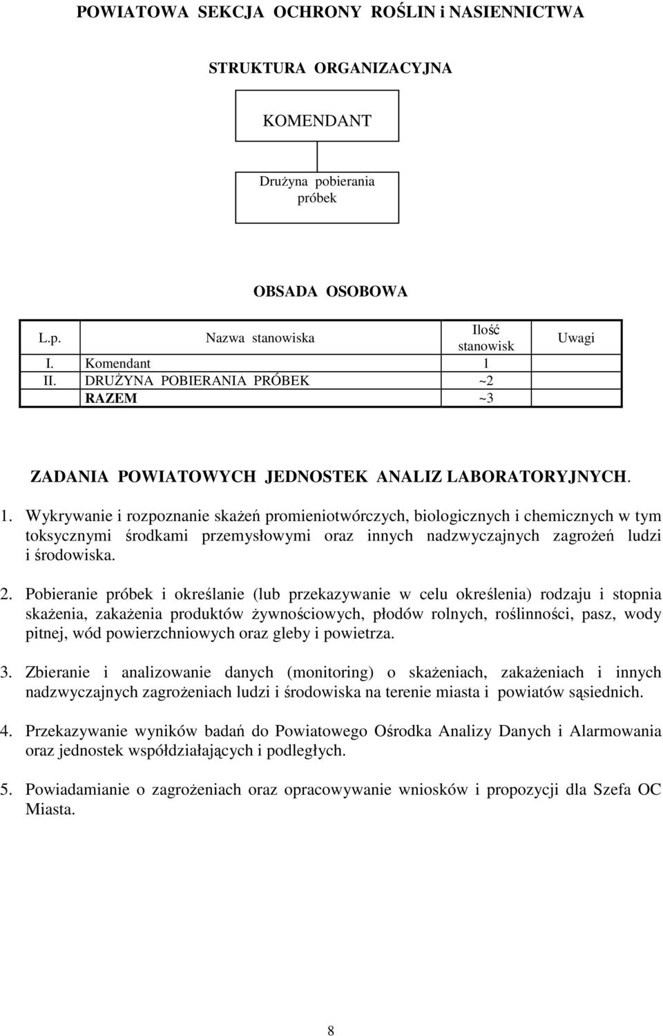 Wykrywanie i rozpoznanie skaŝeń promieniotwórczych, biologicznych i chemicznych w tym toksycznymi środkami przemysłowymi oraz innych nadzwyczajnych zagroŝeń ludzi i środowiska. 2.