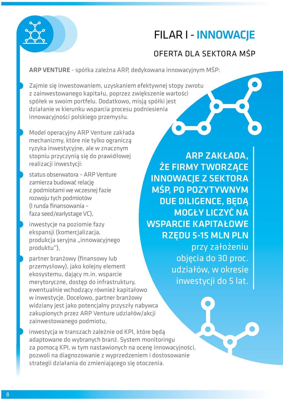 Model operacyjny ARP Venture zakłada mechanizmy, które nie tylko ograniczą ryzyka inwestycyjne, ale w znacznym stopniu przyczynią się do prawidłowej realizacji inwestycji: status obserwatora ARP